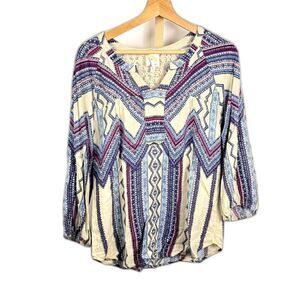 Anthropologie Fig & Flower Flowy Boho Tribal Peasant Top w/ Crochet Sz S EUC